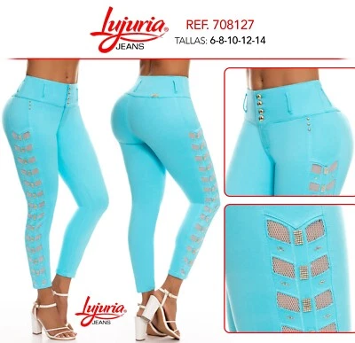 JURIA JEANS COLOMBIANOS COLOMBIANOS PUSH UP JEANS LEVANTA COLA AZUL SEXY - Imagen 1 de 3