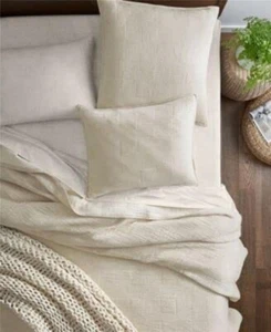 Oake 100% Cotton Super Soft Contrast Stitch Coverlet Queen, Ivory MSRP $200 - Picture 1 of 5