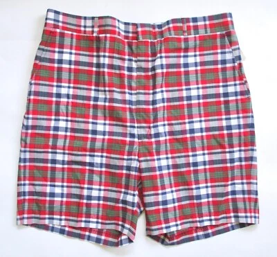 NOS Vtg 70s Hubbard RWB Plaid Classic Bermuda Golf Cruise Vaca Dad Shorts 38 - Image 1 of 4