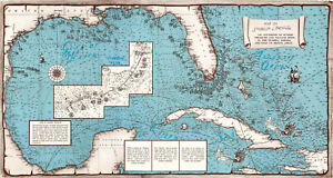 Sunken Treasure Map - Florida, Bahamas, Gulf of Mexico. 1 Map + 1 Index Poster