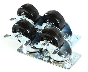 Set of 4 NK 2"-inch Low Profile HD Rubber Wheel Swivel Plate Casters with Brake - Picture 1 of 6