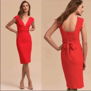 Anthropologie BHLDN NWOT Red Danica V-Neck Crepe Back Bow Knee Length Dress 6