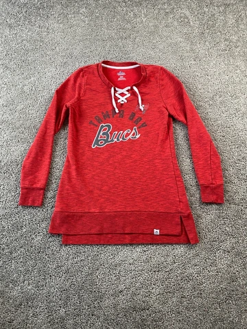 Tampa Bay Buccaneers Sweatshirt Womens Medium Red White Lace Up NFL Football Cover