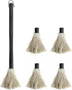 Grill Basting Mop, 18 Inch Grill Basting Brush BBQ Mop Black Wooden Long Handle - Picture 1 of 12