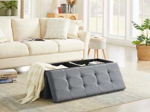 Sitzbank mit Stauraum,Sitzhocker, 114x38x38cm,MDF-Platte und Leinenimitat.（Grau） - Bild 1 von 4