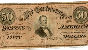 $50 "CONFEDERATE" (BLUEBACK) "1800'S" $50 "BLUEBACK"CONFEDERATE" $50 CRISPY!!!! - Picture 1 of 3