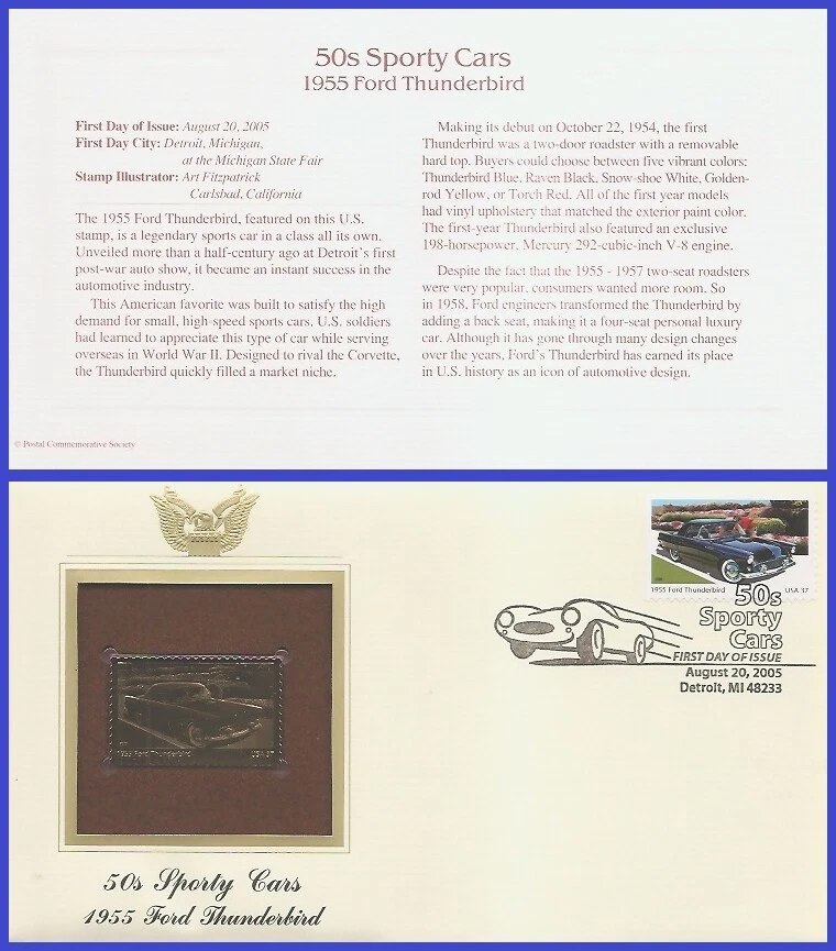 USA1 #3935 U/A GOLDEN REPLICA FDC   Sporty Cars 1955 Thunderbird - Image 1 of 1