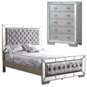 Home Square 2-Piece Set with Full Panel Bed & 5-Drawer Chest in Champagne - Picture 1 of 9