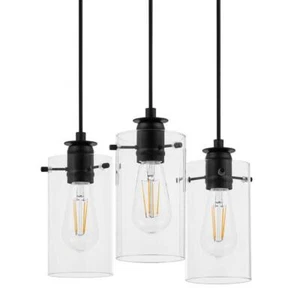 Hampton Bay Pendant Hanging Light W/Clear Glass Shades Regan 3-Light Matte Black - Picture 1 of 5