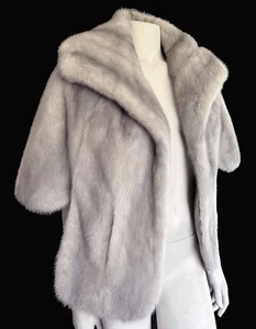 Silver MINK Fur Stole, Sapphire Jacket Shawl, Cerulean Winter Wedding Coat Gray - Picture 1 of 7