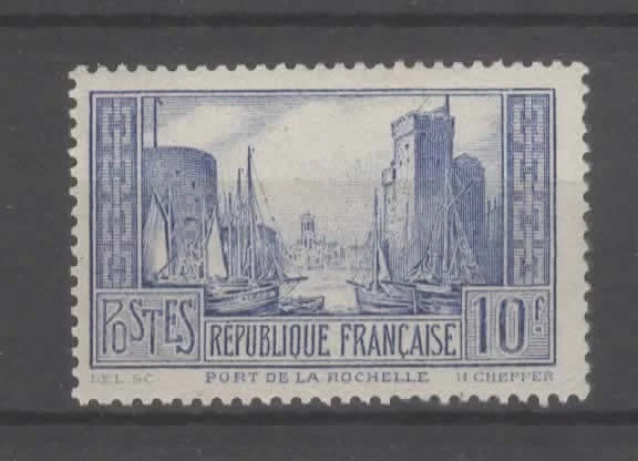N°261 Port de La Rochelle 10 francs bleu neuf avec gomme sans trace de charnière - Photo 1/2