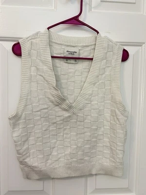 Chaleco Suéter Abercrombie & Fitch Crema Cesta Tejido Sin Mangas Cuello en V Talla XL Foto 1 de 4