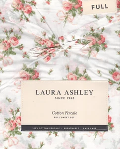 Laura Ashley Full Sheet Set Ribbon Bouquet Red 4pc Farmhouse Chic Cottage Green - Picture 1 of 4