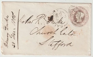 1855 SALISBURY SIDEWAYS DUPLEX II & UDC DURNFORD 1d PINK STATIONERY TO STAFFORD - Picture 1 of 4