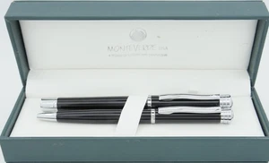Monteverde Strata Black & Chrome Fountain Pen & Ballpoint Pen Set - New In Box - Picture 1 of 3