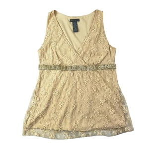 Canotta vintage Y2K pizzo perline vita crema floreale NY & Co Medium Boho Cottagecore - Foto 1 di 8