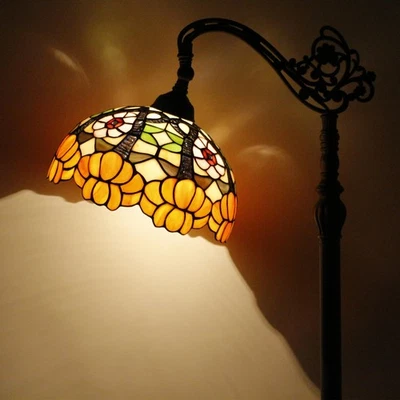 Lâmpada de assoalho Tiffany vitral laranja estilo flor luz de leitura arqueada Goo... - Imagem 1 de 4