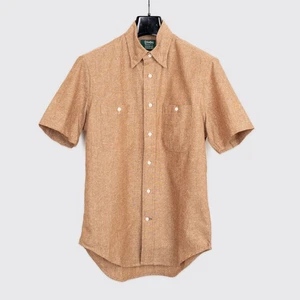 Gitman Vintage Chambray Camp Shirt Size 14.5 Tan Slub Cotton Linen - Picture 1 of 4
