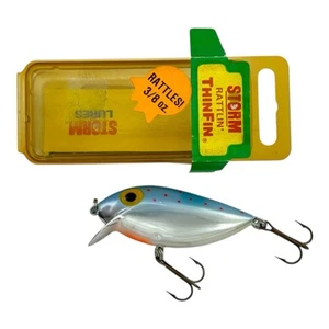 STORM LURES RATTLIN THINFIN Used Fishing Lure • RT125 MET BLUE/FLUOR RED SPECKS - Picture 1 of 7