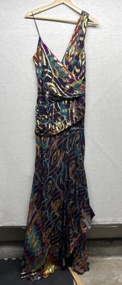 Vestido Lurex Vintage NICOLE MILLER Firma Seda Púrpura/Dorado Talla 12 Invitada Boda Foto 1 de 4