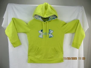 UNDER ARMOUR SEMI FITTED SZ M Polyest Lime Yellow-Green Hood Sweatshirt Pullover - Picture 1 of 23
