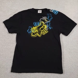 Fox Shirt Youth Large Black Blue Yellow Graphic Short Sleeve Tee Moto BMX Kids - Picture 1 of 12