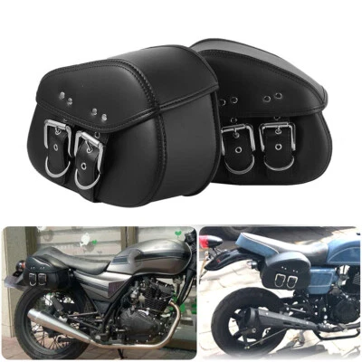 Motorcycle Leather Saddle Bags Storage Tool Bag Luggage Pouch For Yamaha Black Foto 1 de 4