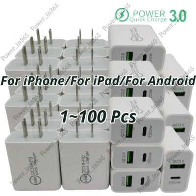 Venta al por mayor 20W USB-C PD QC Cargador rápido Adaptador de corriente Lote para iPhone iPad Android Foto 1 de 4
