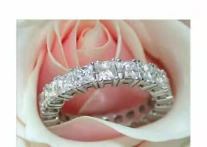 3Ct Księżniczka-Cut Lab Created Diamond Eternity Opaska ślubna 14K Białe złoto Wykończenie - Zdjęcie 1 z 6