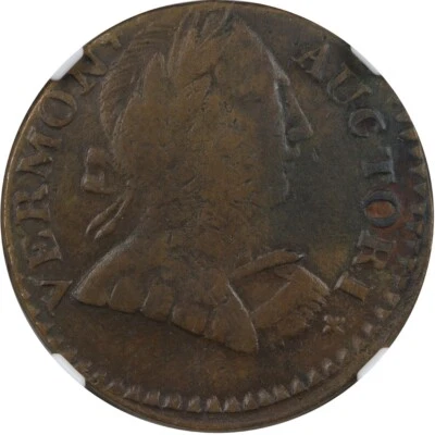 1788 Vermont Copper 1/2p RR-25 W2195 R3 Bust Right NGC EF45 Furnace Run Collecti - Image 1 of 3