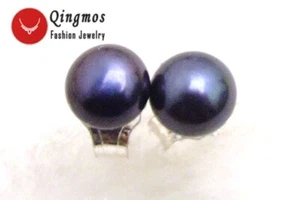 4-5mm Natural Black Freshwater Flat Round Pearl Earrings for Women Stud Earring - Picture 1 of 4