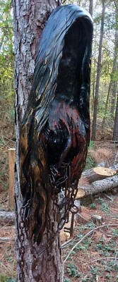 Chainsaw Carving Grim Reaper In Chains 36" Tall Handmade Wood Carving Art  - Image 1 of 4