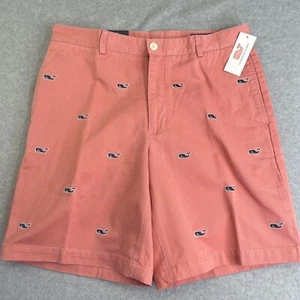 Neu mit Etikett Vineyard Vines Größe 34 Clubshorts bestickt Wal-Logo Rhabarber pink marineblau - Bild 1 von 11