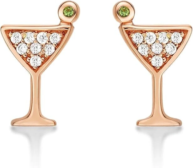 Pendientes pequeños de cristal de cóctel con golosinas de diamantes enchapados en oro rosa de ley 925 Foto 1 de 1