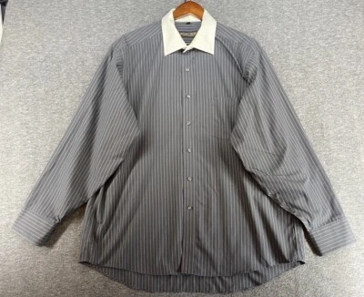 Donald Trump Men’s Grey White Striped Long Sleeve Button Down Shirt 17.5 34/35 - Image 1 of 4