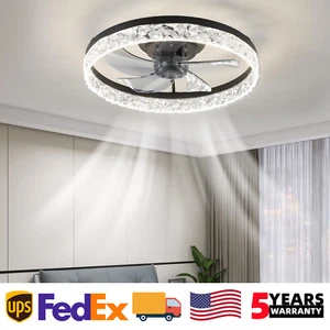20 inch Modern Crystal Design Black Ceiling Fan Light Kit With Remote Control - Picture 1 of 10