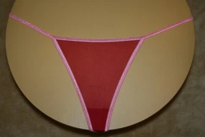 Salmon Orange G-String w Shiny Bands & Red Sheer Mesh All Over - Size 6 - Picture 1 of 2