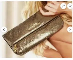 Neu mit Etikett NEU Victoria's Secret Kosmetiktasche Clutch Handtasche & Spiegel gold Glitzer Reißverschluss - Bild 1 von 4