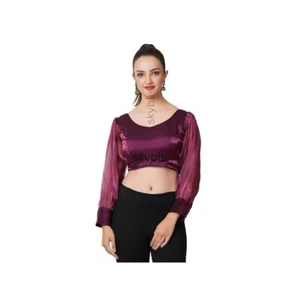 Women's Sweetheart Neck Readymade Long Balloon Sleeve Organza Saree Blouse (FS) - Picture 1 of 6