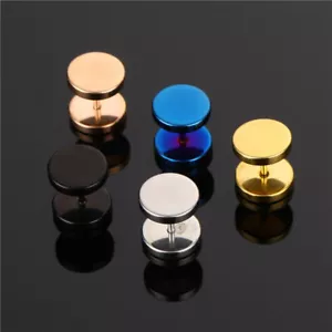 Men Kids Screw Stud Earrings Steel Fake Gauges Ear Plugs Extenders SINGLE / PAIR - Picture 1 of 7