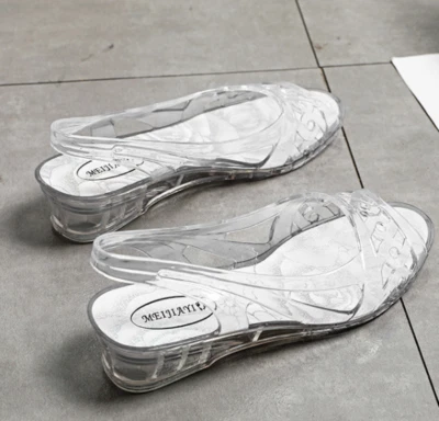 Sandalias de playa informales de tacón de cuña con puntera abierta de verano con cordones de PVC para mujer Foto 1 de 4