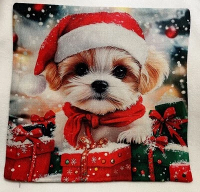 Shih Tzu Adorable Cachorro Navidad Funda Almohada Decoración Hogar Vacaciones Foto 1 de 3