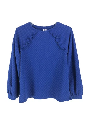 Suéter Top Para Mujer Elle Azul Texturizado Volantes Manga Abullonada Tejido Talla Pequeña A09 Foto 1 de 4