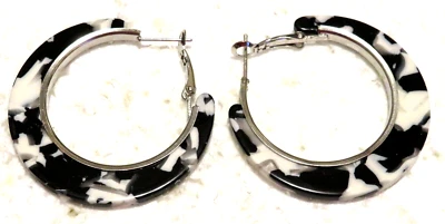 Aro de resina Lucite ala C blanco y negro 1,75" sin níquel palanca tachuelas traseras Foto 1 de 3