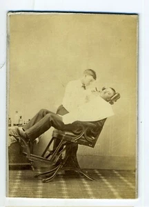 CDV- BARBER SHAVES CUSTOMER IN BARBER CHAIR- BLAIR NEBRASKA PHOTO. - Picture 1 of 2