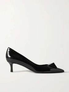 VALENTINO Black One Stud 50 Embellished Patent Leather Kitten Heel Pump 38/8/7.5 - Picture 1 of 9