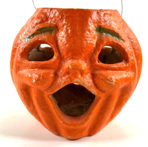 Antique 8" Two Face Choir Boy Paper Mache Pulp Halloween Pumpkin Jack O Lantern - Picture 1 of 9