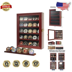 Mahogany Wall Mounted Challenge Coin Holder with HD Glass - No Assembly Needed - Picture 1 of 9