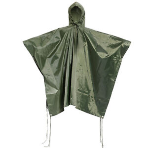 Waterproof Hooded Poncho Ripstop Military Army Camping Hiking Festival Rain Cape
