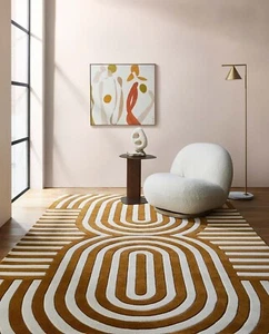 Rounded Stripes Brown & Cream-White, Hand-Tufted 100% Wool Soft Area Rug Carpet - Picture 1 of 2